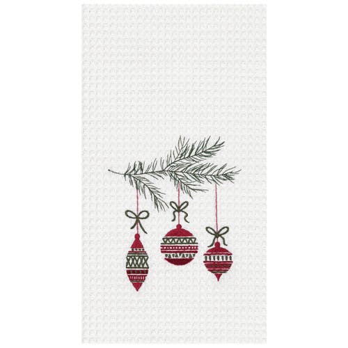 C & F Home C&f Home 27" X 18" Christmas Ornaments Embroidered Cotton Waffle Weave Kitchen Dishtowel In White