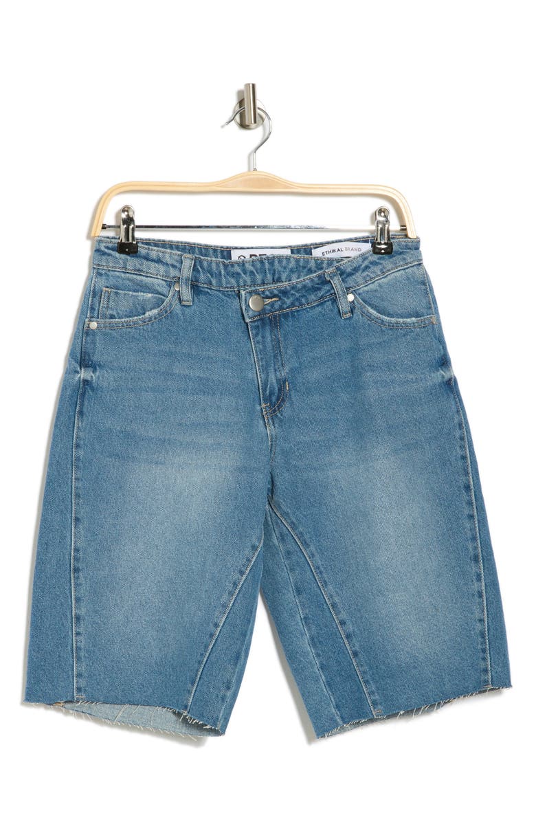 PTCL Crisscross Waistband Raw Hem Denim Shorts, Alternate, color, 
