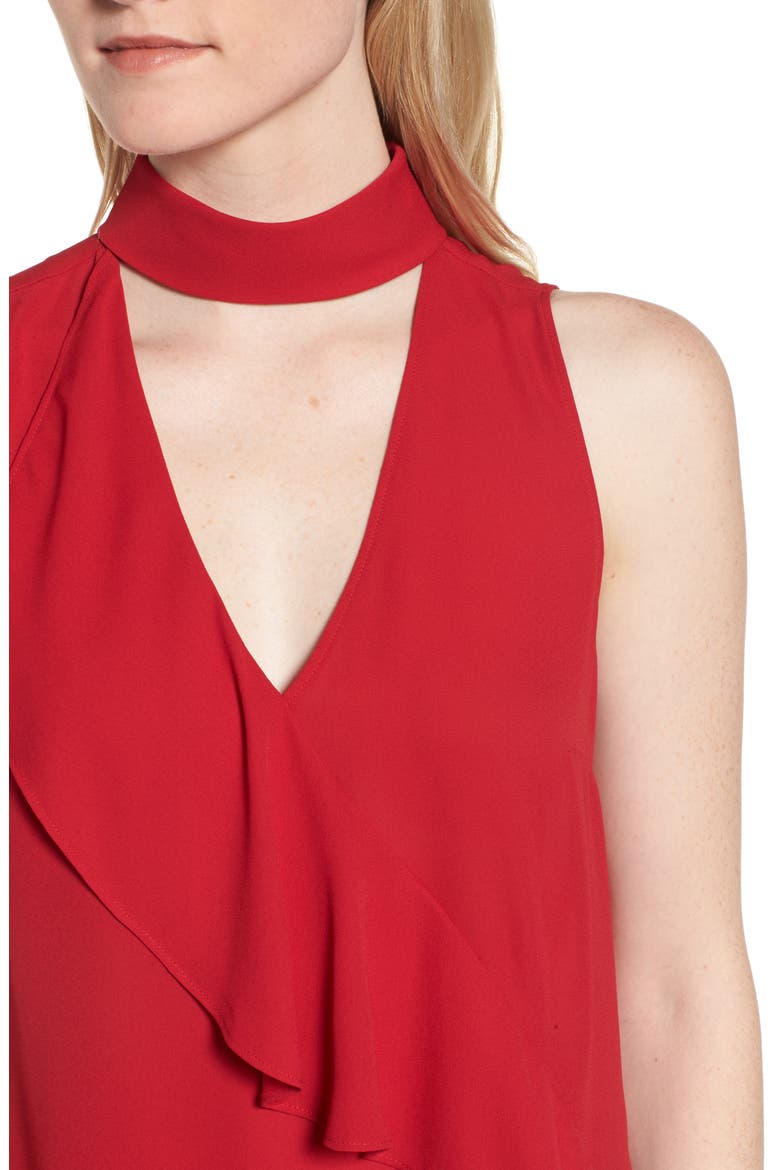 Ruffle Choker Tank, Alternate, color, RED JESTER