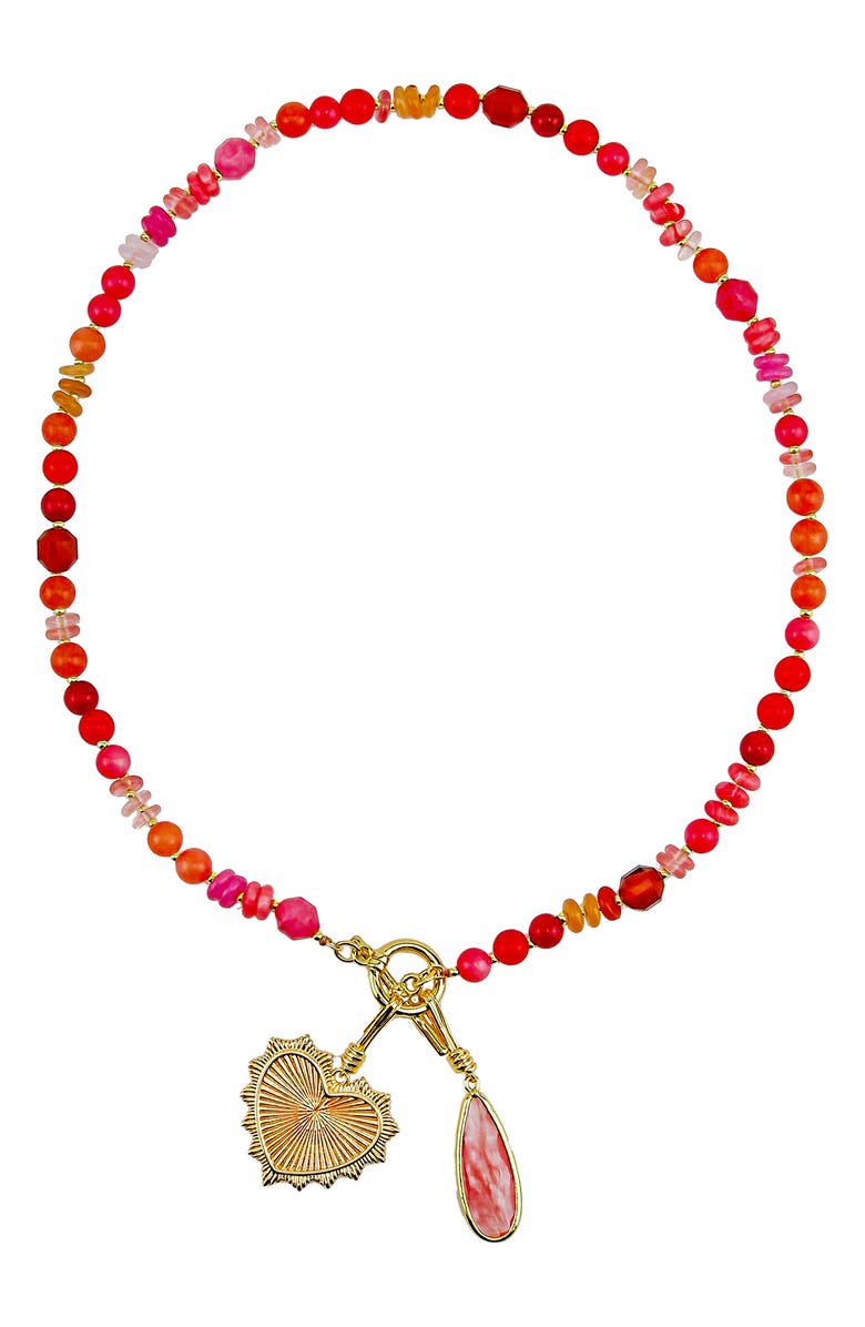 Panacea Heart Charm Beaded Necklace, Main, color,