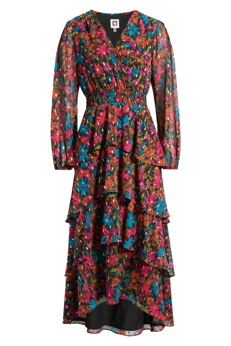 Tiered Midi Dress, Alternate, color, ANNE BLACK MULTI