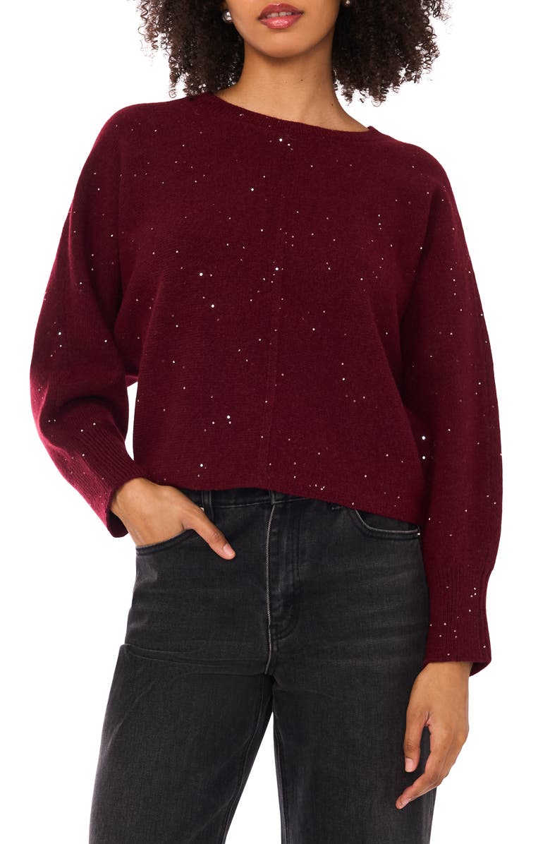 1.STATE Sparkle Crewneck Sweater, Main, color, Wine