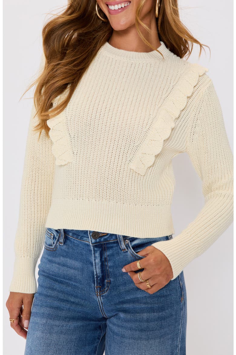 Sable Ruffle Crewneck Sweater, Alternate, color, YELLOW