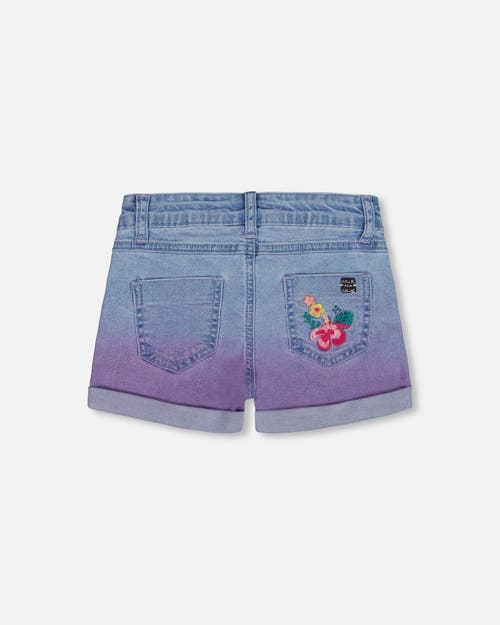 Deux Par Deux Girl's Cuffed Denim Shorts With Embroidery Floral Jeans Blue In Floral Jeans Blue