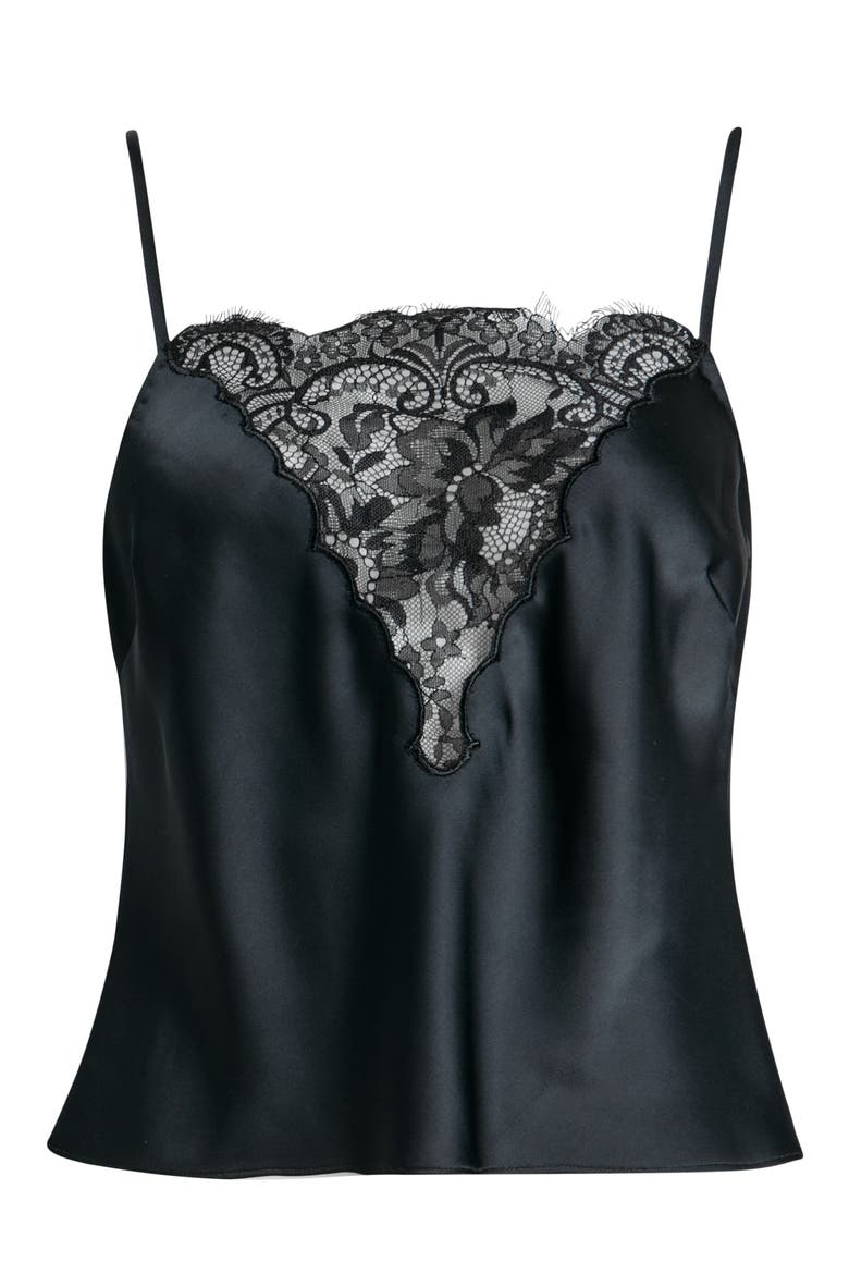 Constantina Lace Trim Satin Camisole, Alternate, color, BLACK