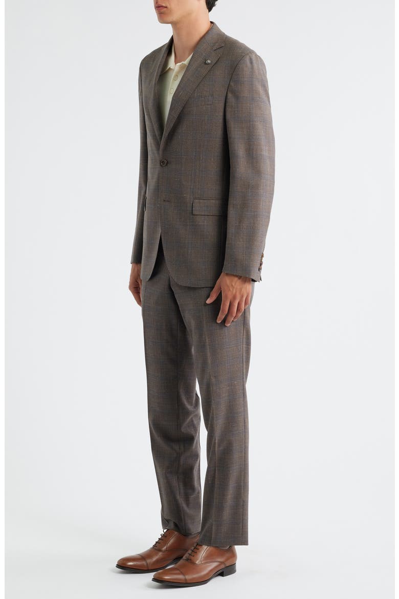 Midland Contemporary Fit Brown Plaid Wool & Silk Blend Suit, Alternate, color, BROWN