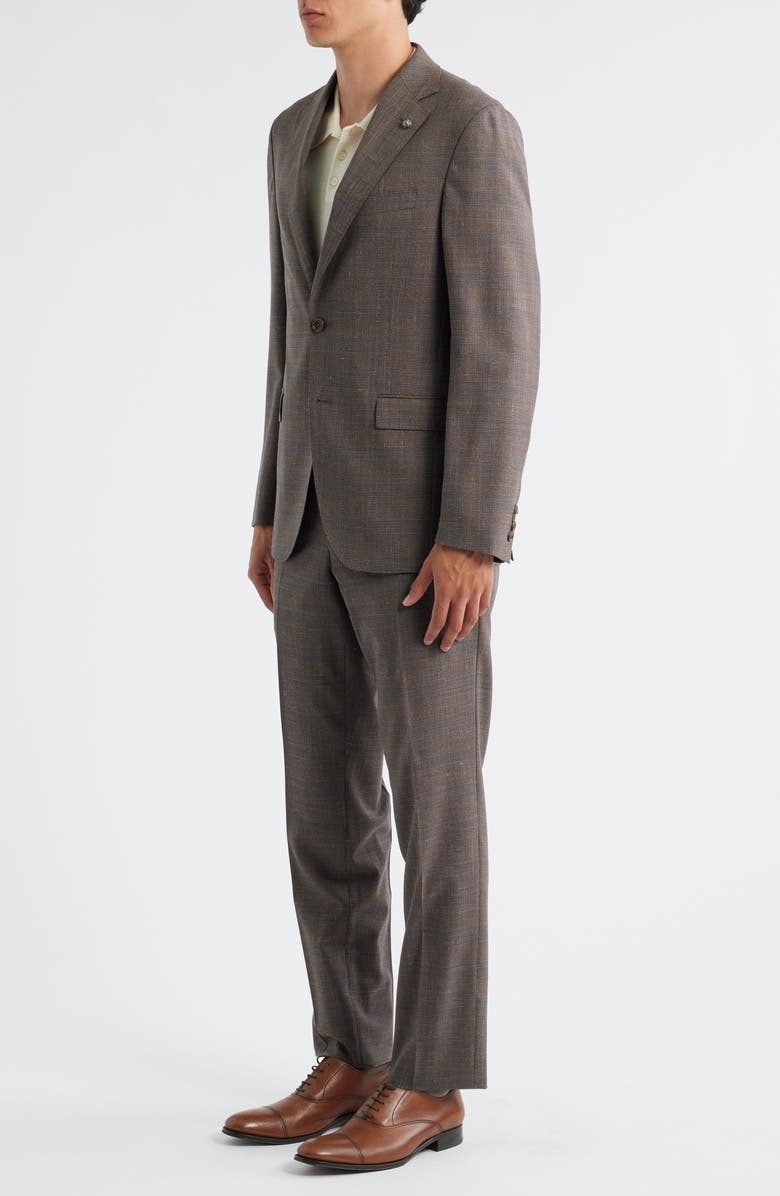 Jack Victor Midland Contemporary Fit Brown Plaid Wool & Silk Blend Suit, Alternate, color, Brown