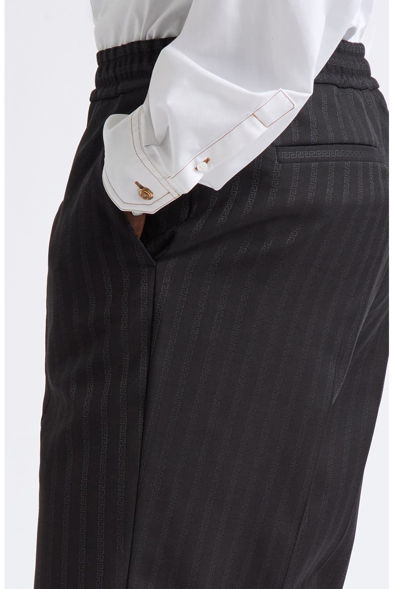 Greca Stripe Wool Straight Leg Pants, Alternate, color, BLACK
