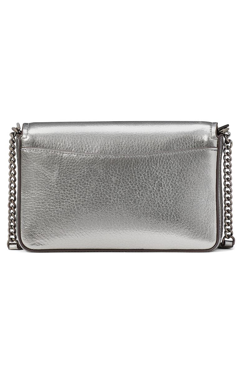Kate Spade New York morgan bow embellished metallic leather wallet on a chain, Alternate, color, Silver