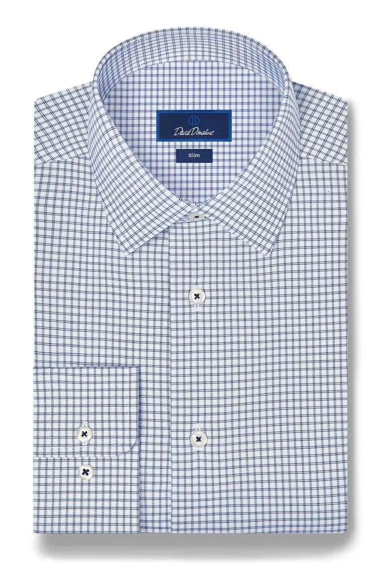 Slim Fit Stretch Twill Check Dress Shirt, Main, color, WHITE/ NAVY