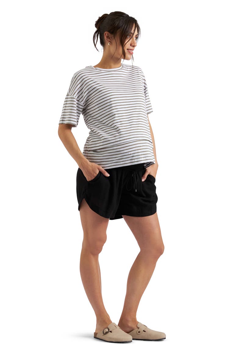 Byron Shirred Linen Short, Alternate, color, BLACK