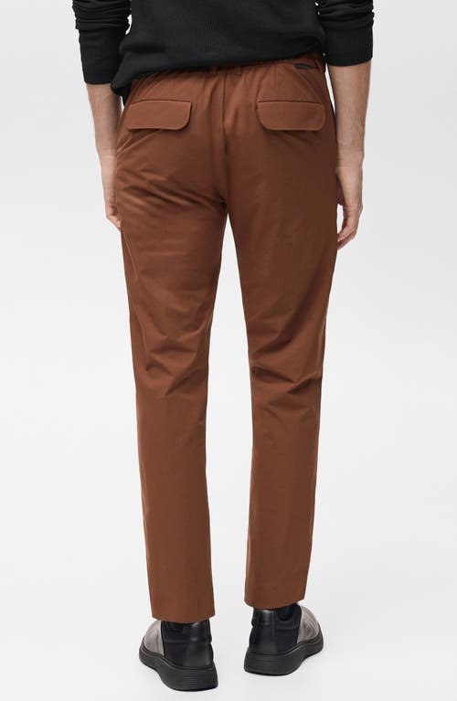 Mango Slim Fit Flat Front Elastic Waist Pants In Brown