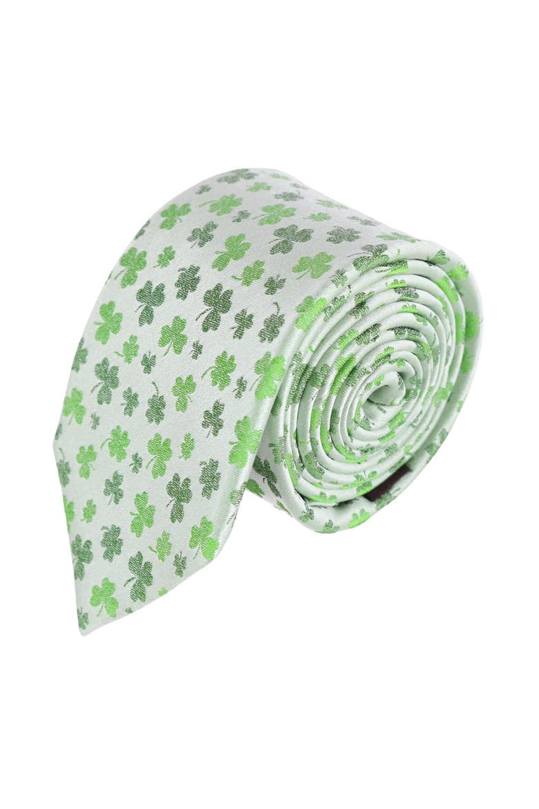 White Shamrock Novelty Silk Necktie, Main, color, White Shamrock