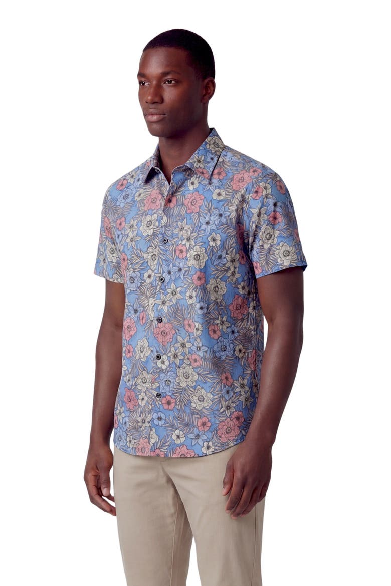Tropical Mix Mens Printed Button Up Shirt, Alternate, color, TROPICAL MIX ROYAL