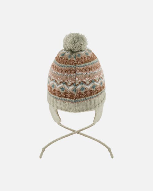 Deux Par Deux Lined Knit Pompom Hat With Ear Flaps In Green