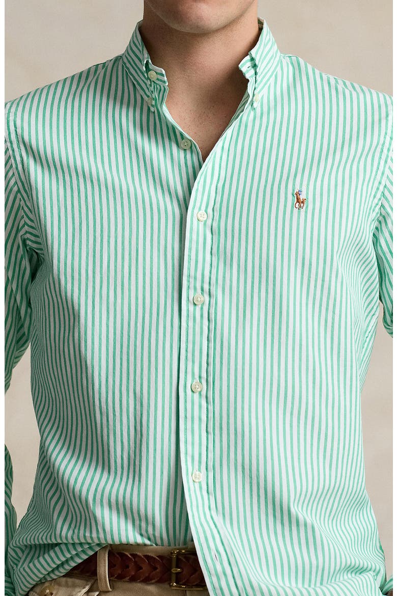 Stripe Stretch Cotton Oxford Button-Down Shirt, Alternate, color, CABO GREEN/ WHITE