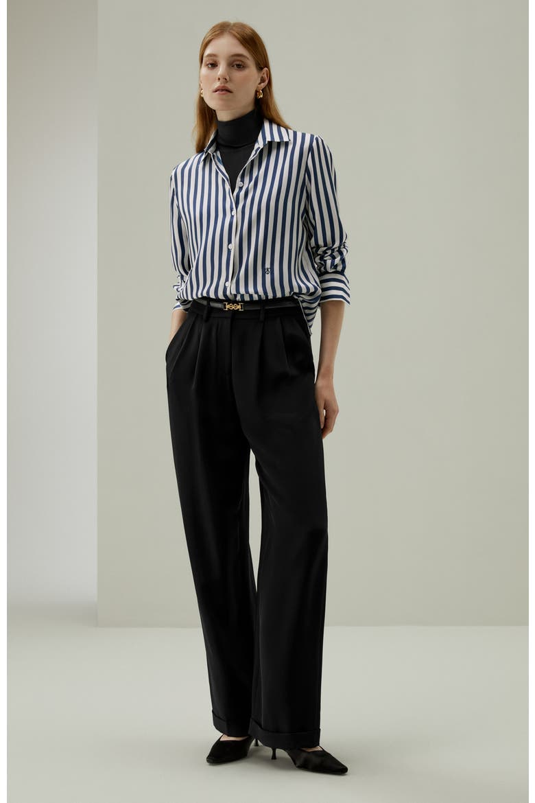 Women's Classic Striped Silk Shirt, Alternate, color, Blue-White-Pinstripes