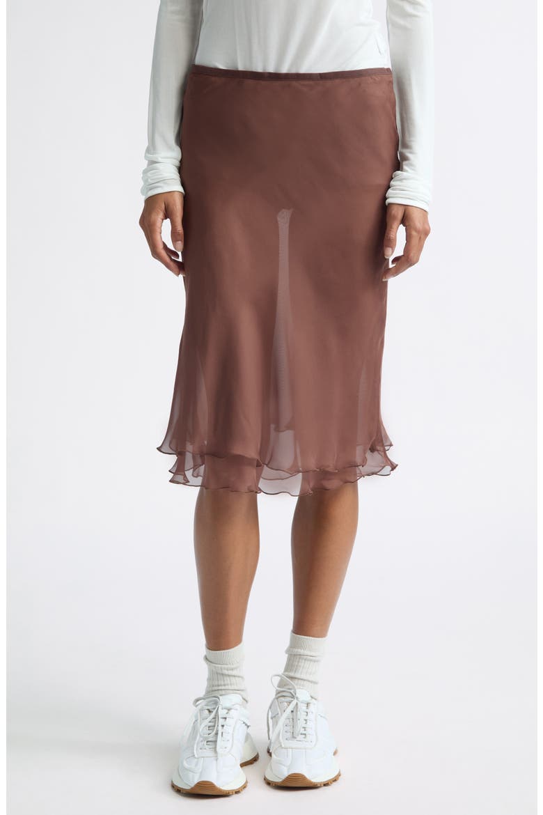 Colette Sheer Chiffon Midi Skirt, Main, color, BROWN