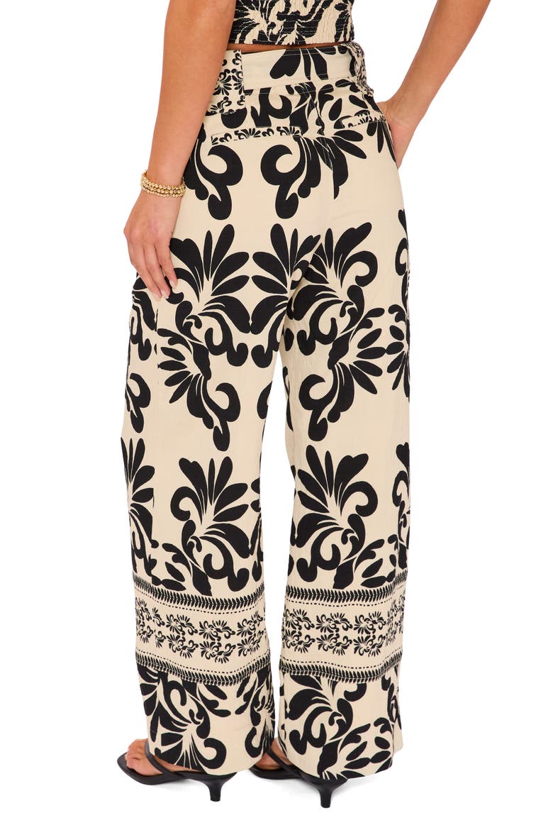 Coastal Print Tie Waist Wide Leg Pants, Alternate, color, CREAM BLACK