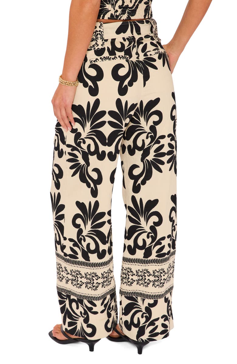 VICI Collection Coastal Print Tie Waist Wide Leg Pants, Alternate, color, Cream Black