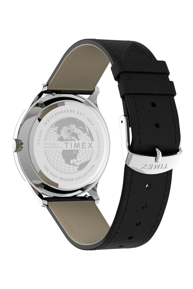 Easy Reader® Leather Strap Watch, 40mm, Alternate, color, BLACK/ WHITE/ SILVER