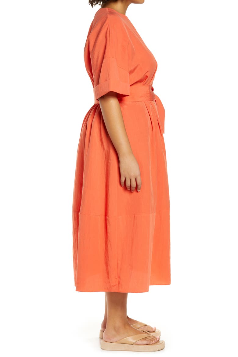 Cuff Sleeve Belted Midi Dress, Alternate, color, BURNT ORCHID