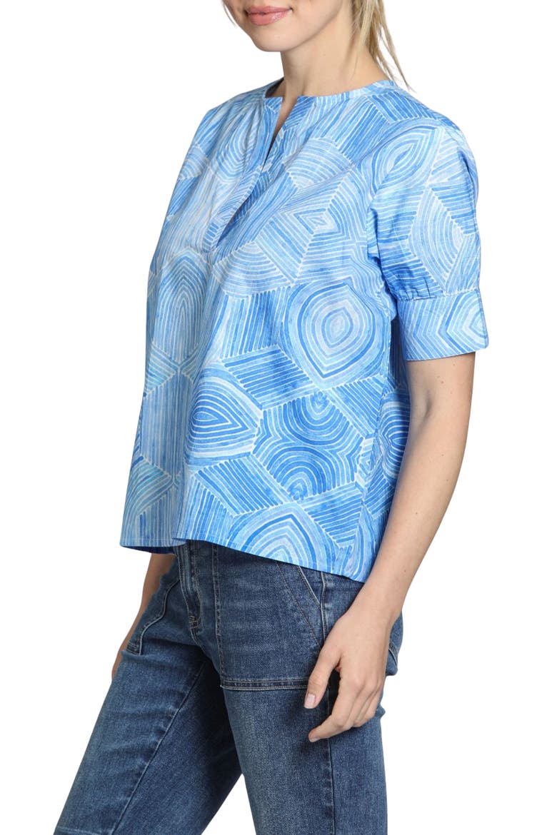 Print Short Sleeve Top, Alternate, color, BLUE/ WHITE