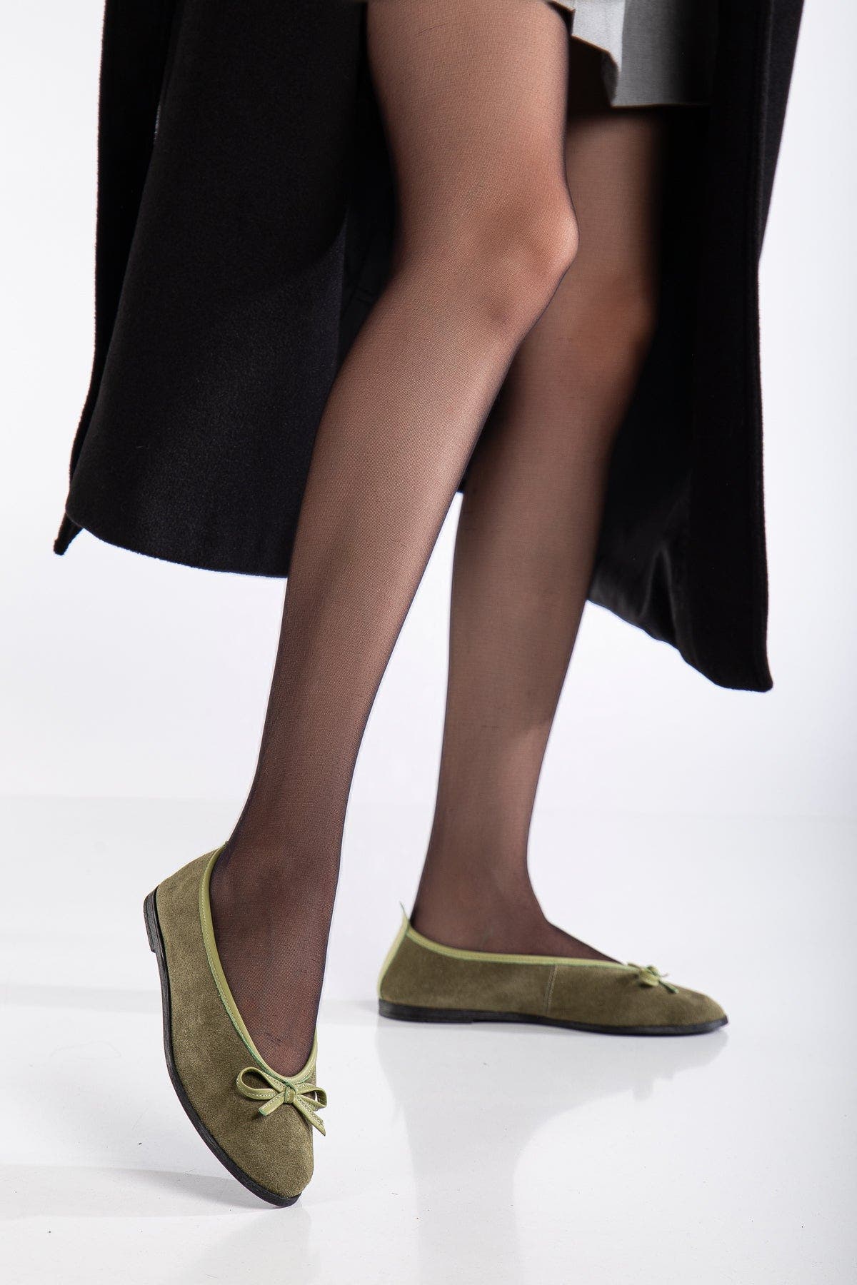 Freya Leather Ballerina Flats, Alternate, color, Khaki Suede Leather
