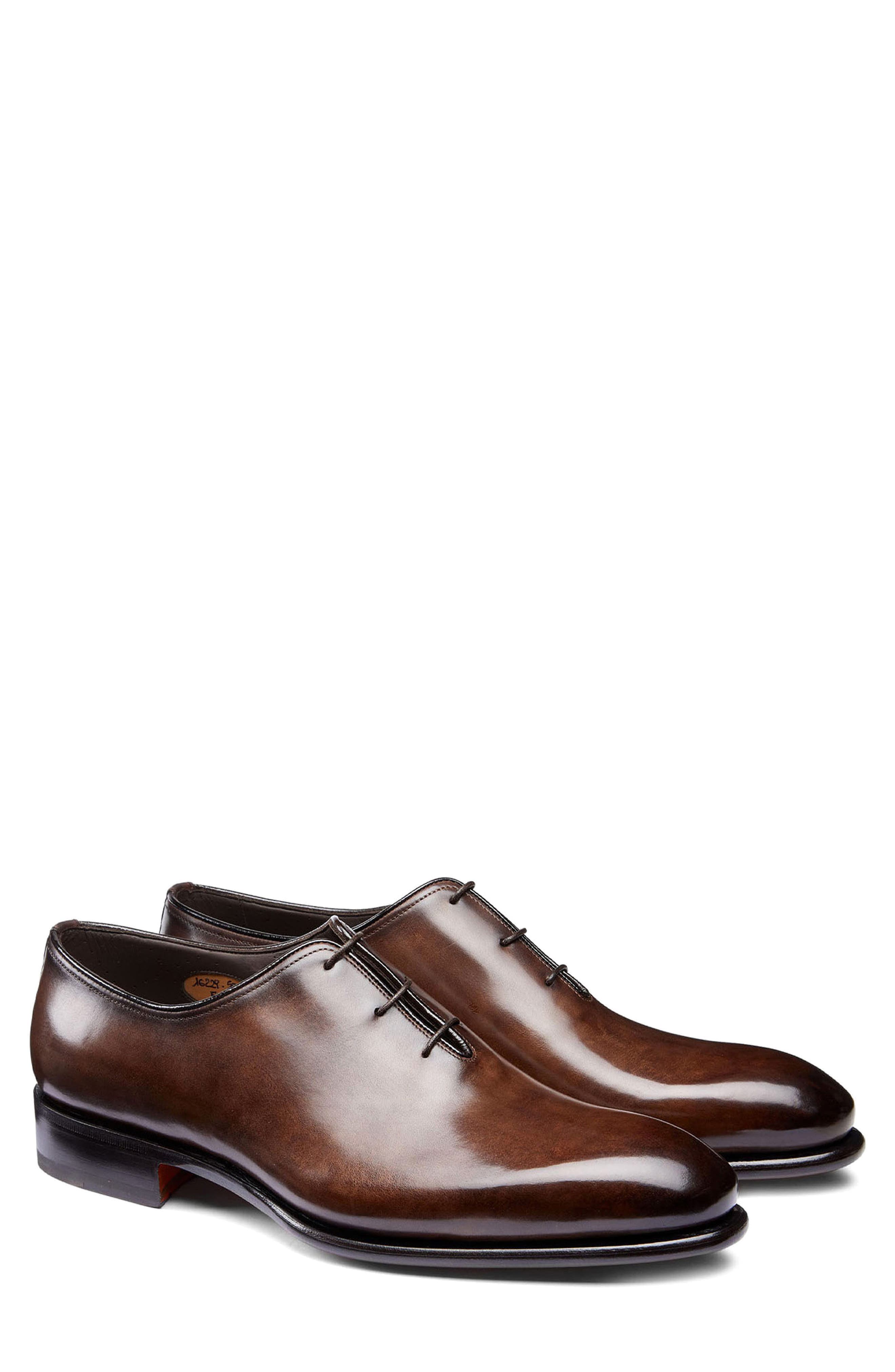 Santoni People Plain Toe Oxford, Main, color, Dark Brown