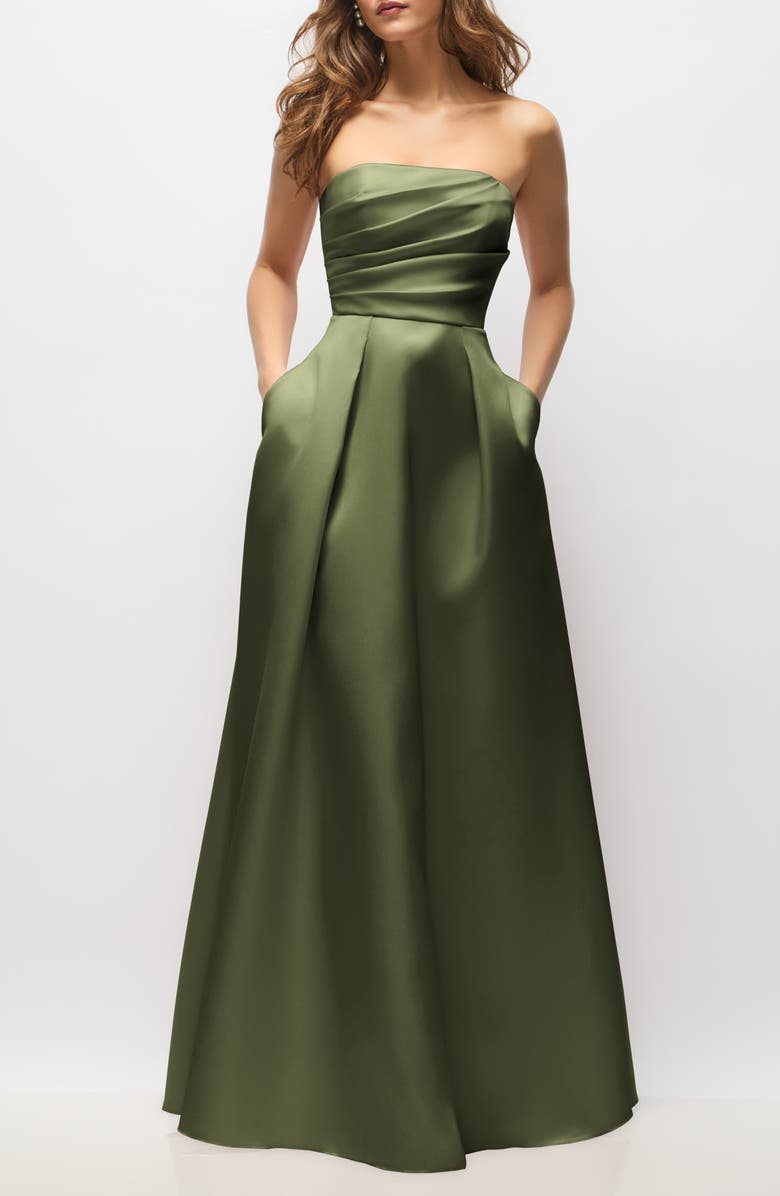 Alfred Sung Josephine Straplesss Mikado Gown, Main, color,