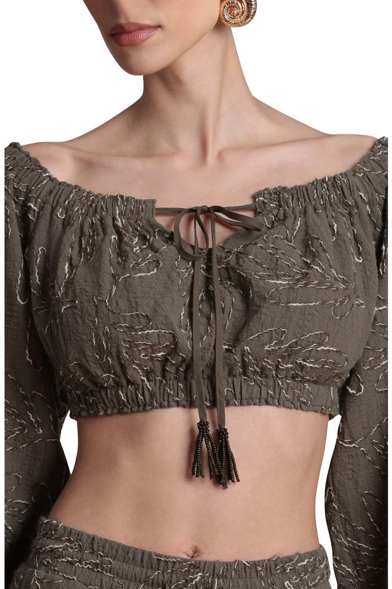 Embroidered Puff Sleeve Crop Top, Alternate, color, OLIVE