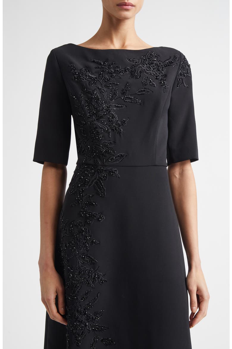 Embroidered Bateau Neck Midi Dress, Alternate, color, BLACK