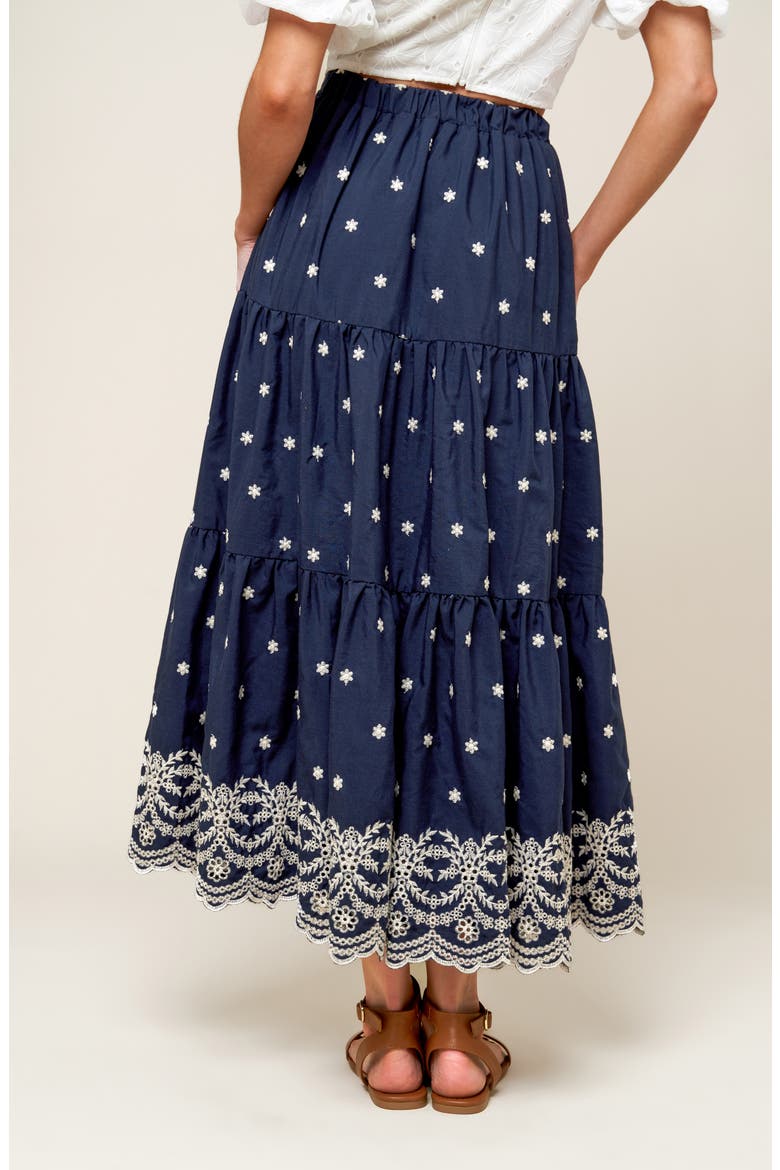 Embroidered Midi Skirt, Alternate, color, NAVY