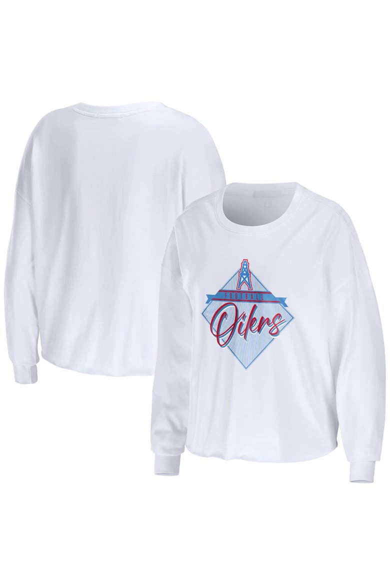 Women's WEAR by Erin Andrews White Houston Oilers Gridiron Classics Domestic Cropped Long Sleeve T-Shirt, Main, color, White