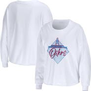 WEAR by Erin Andrews Women's WEAR by Erin Andrews White Houston Oilers Gridiron Classics Domestic Cropped Long Sleeve T-Shirt