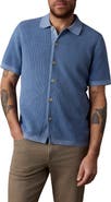 Faherty Sunwashed Waffle Stitch Short Sleeve Organic Cotton Button-Up Sweater Shirt