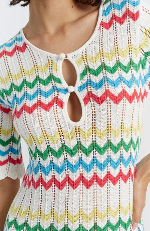 Chinti & Parker Cream Cotton Chevron Stitch Dress In Multi
