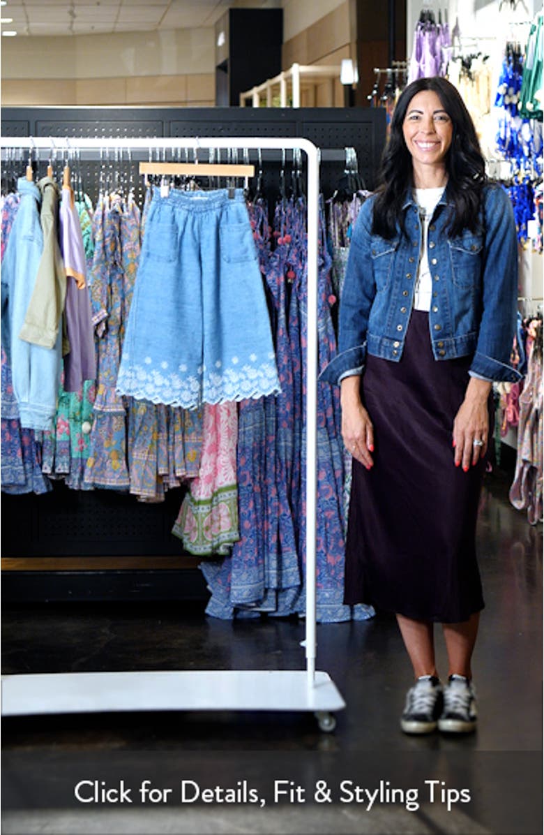 Kids' Embroidered Eyelet Border Wide Leg Denim Pants, sales video thumbnail