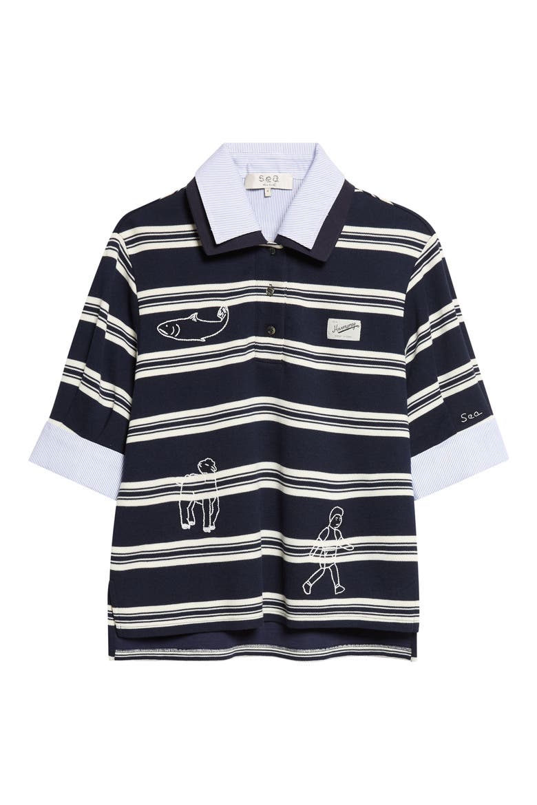 Mina Double Layer Polo Top, Alternate, color, NAVY