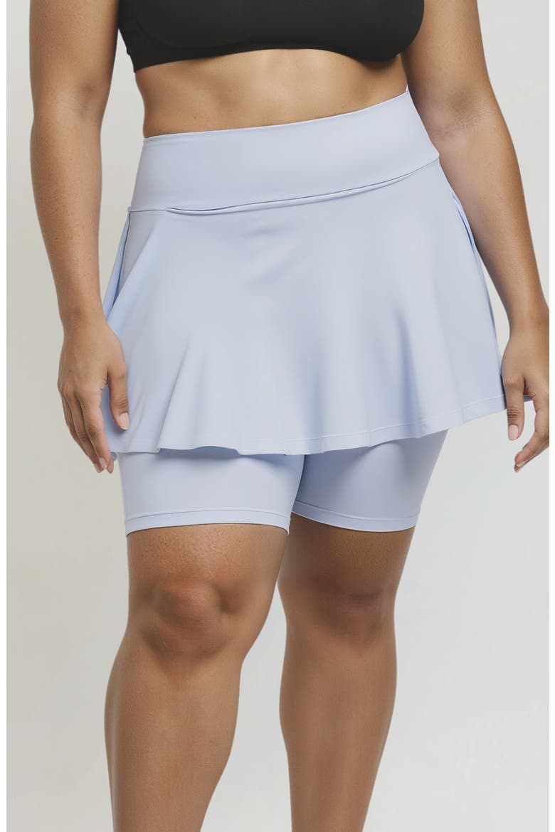 Plus Size Midi Swim Skort With Bike Shorts, Main, color, Dusty Blue