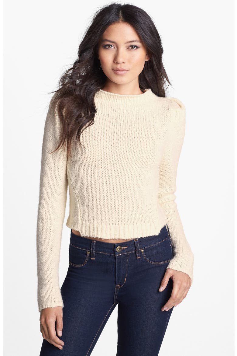 Puff Shoulder Crop Pullover, Main, color, CREAM- BONE