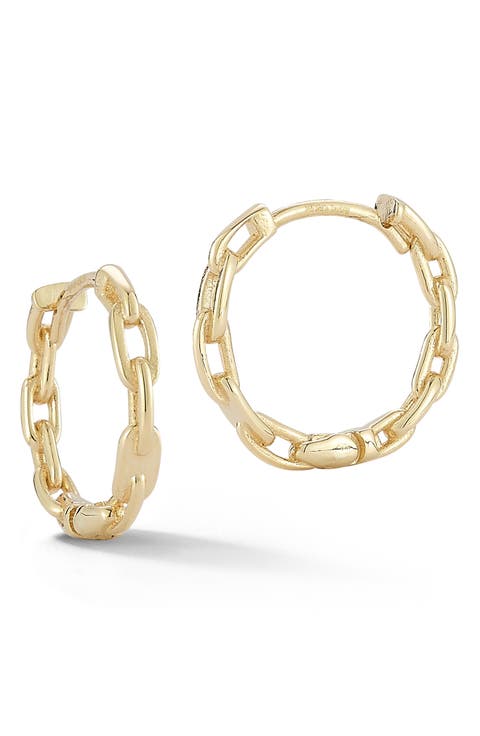 14K Gold Link Huggie Hoop Earrings