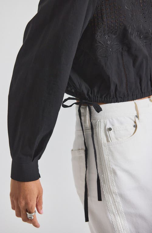 Derek Lam 10 Crosby Malory Garden Tile Cotton Eyelet Button-up Shirt In Black