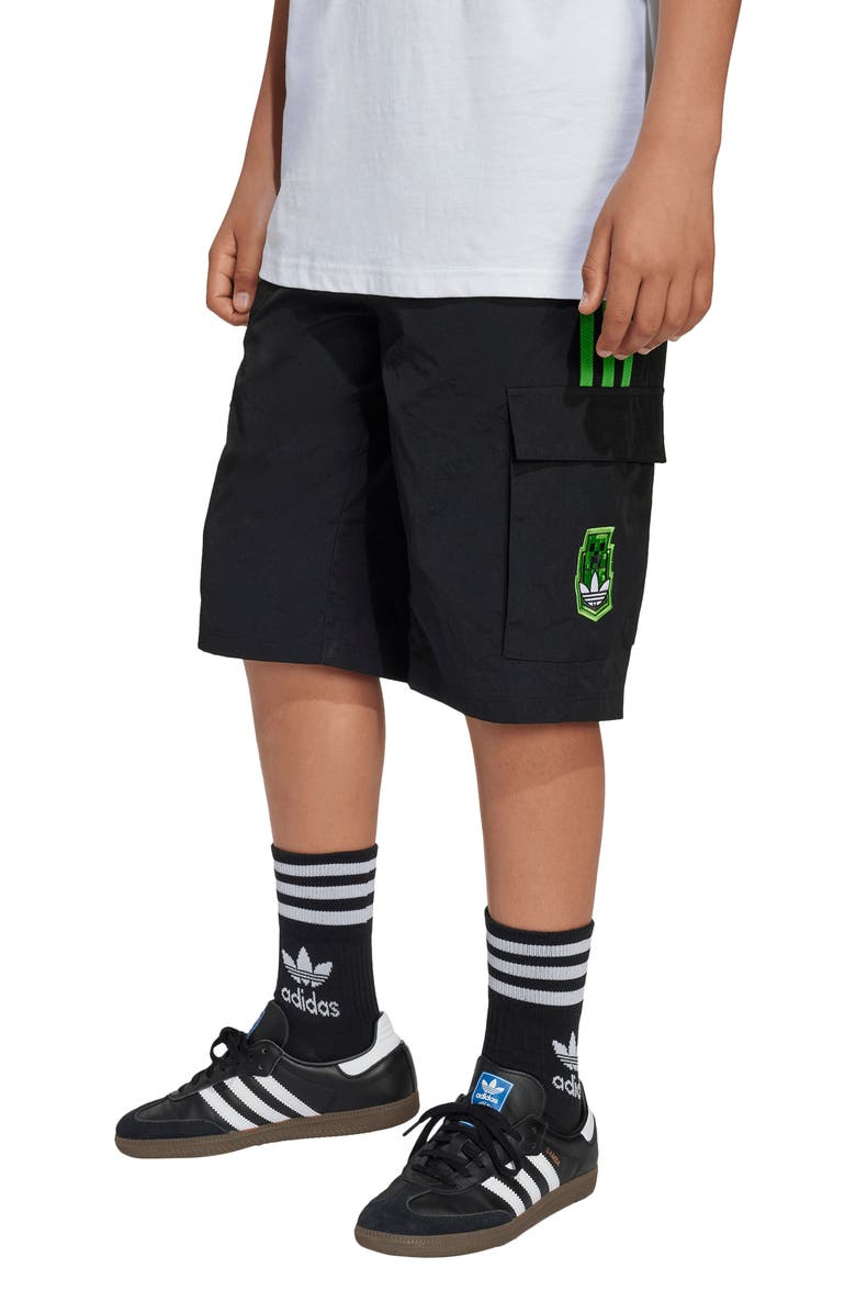 adidas Originals Kids' x Minecraft Drawstring Cargo Shorts, Alternate, color,