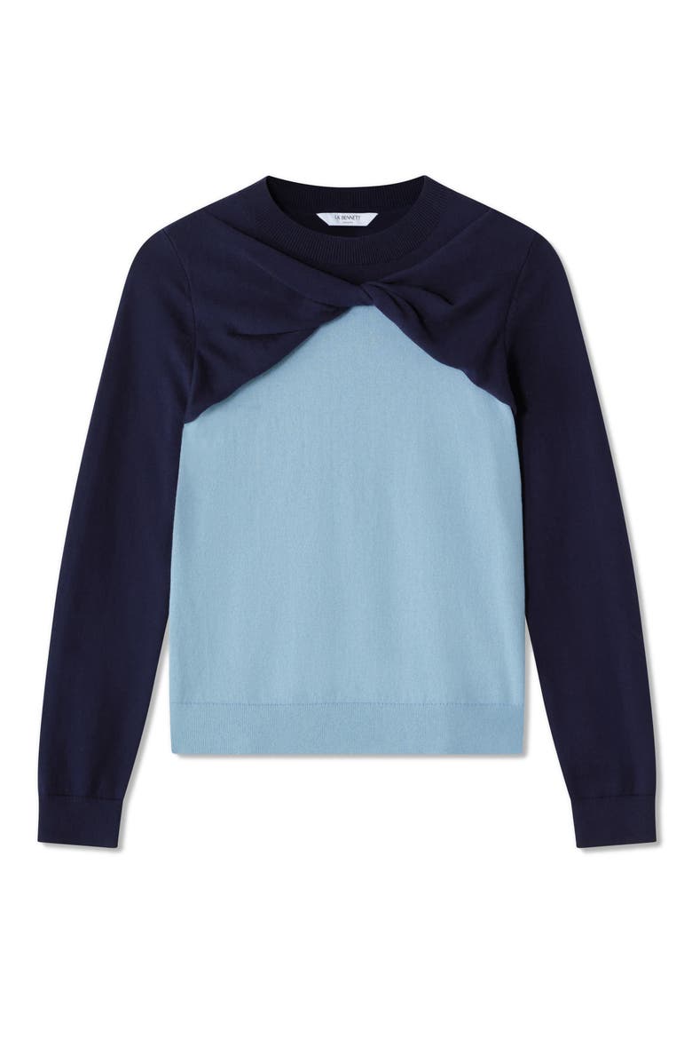 Aletta Colorblock Cotton & Merino Wool Twist Neck Sweater, Alternate, color, BLUE