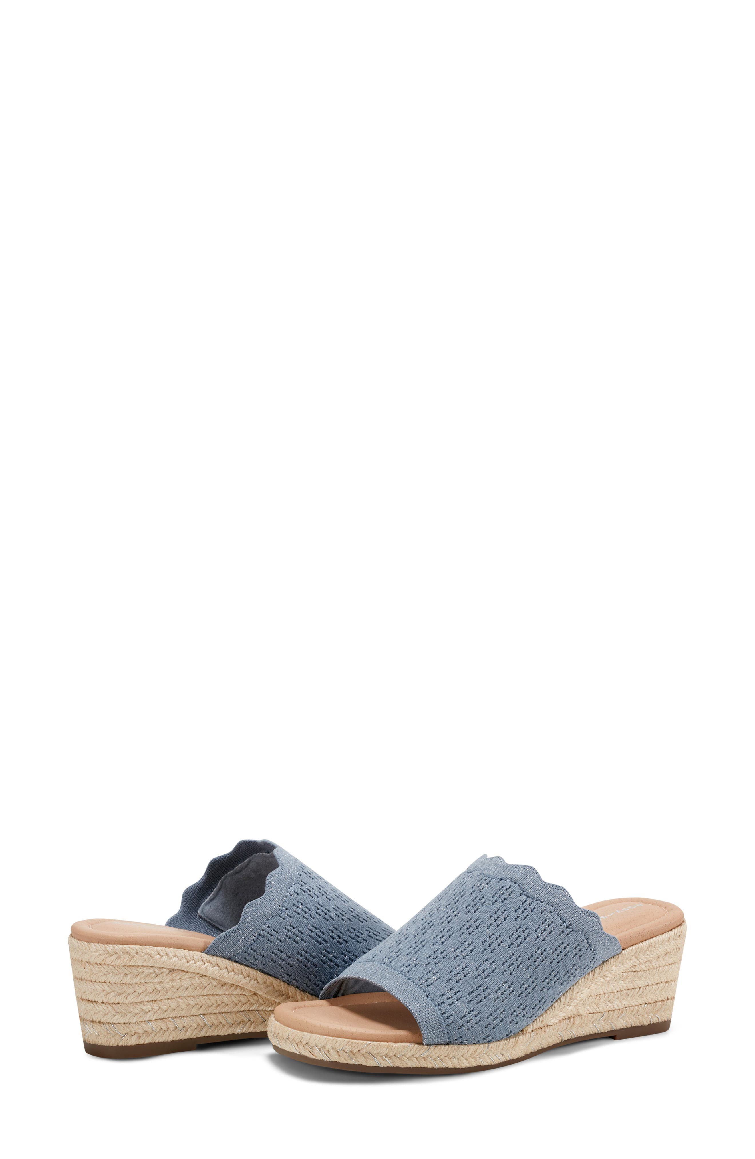 Easy Spirit Shanice Wedge Espadrille Slide Sandal - Wide Width Available, Alternate, color, Blue