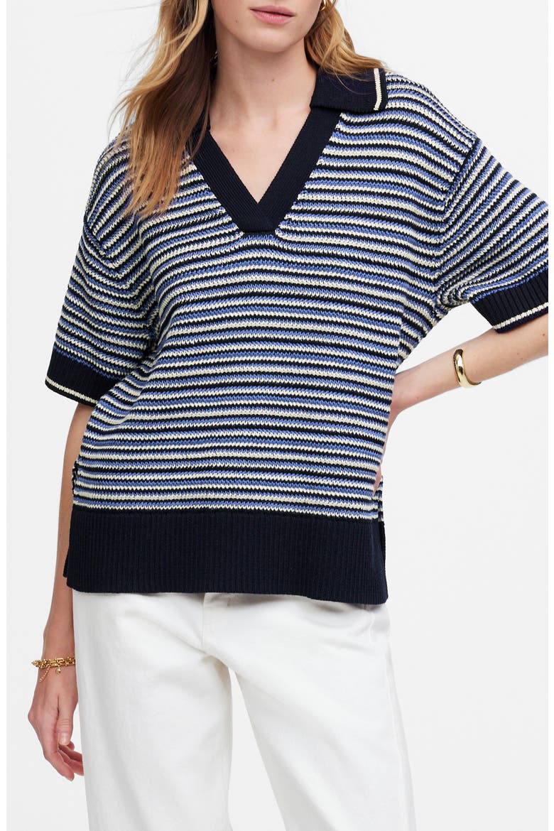 Stripe Johnny Collar Sweater T-Shirt, Main, color, BLUE TRIO STRIPE