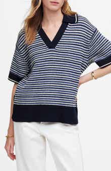 Madewell Stripe Johnny Collar Sweater T-Shirt
