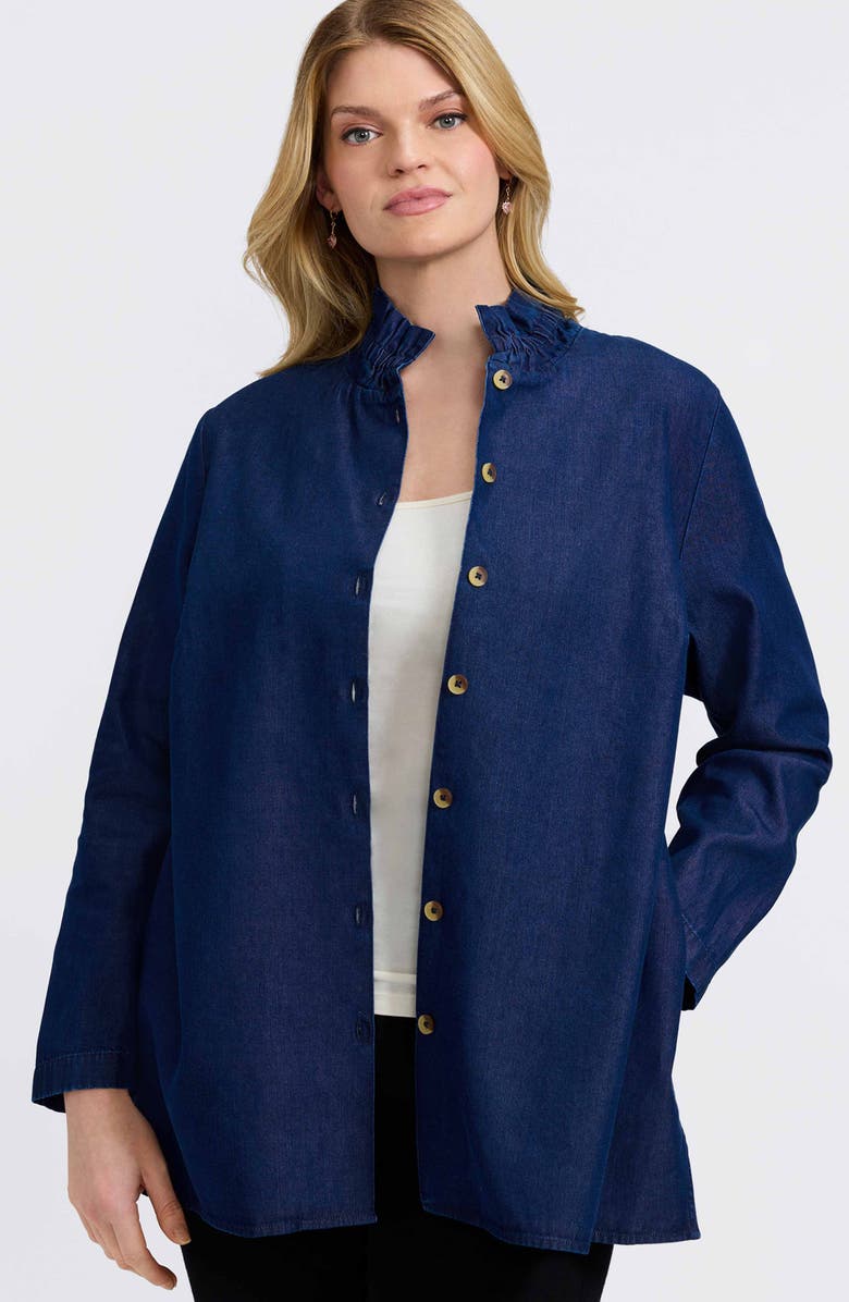 Foxcroft Carolina Denim Button-Up Shirt, Alternate, color, Dark Wash