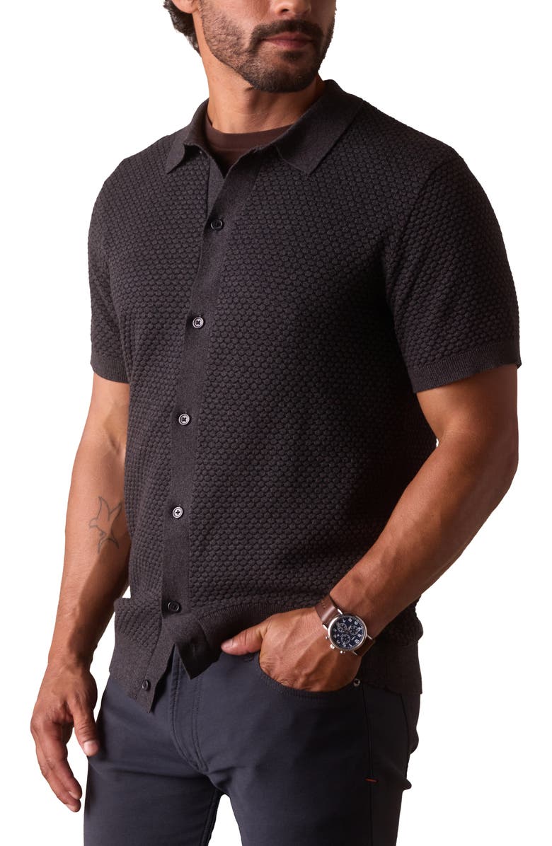The Normal Brand Robles Jacquard Knit Short Sleeve Button-Up Shirt, Alternate, color, Charcoal
